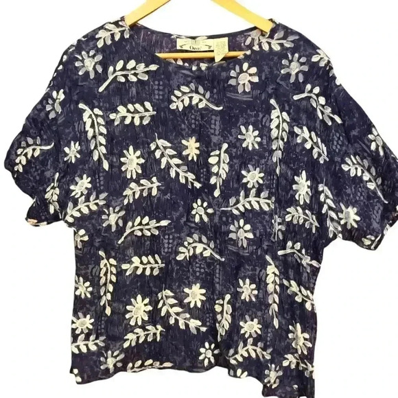 Orvis Vintage Womens Blue White Floral Rayon Short Sleeve Blouse & Skirt Size XL - Picture 4 of 7